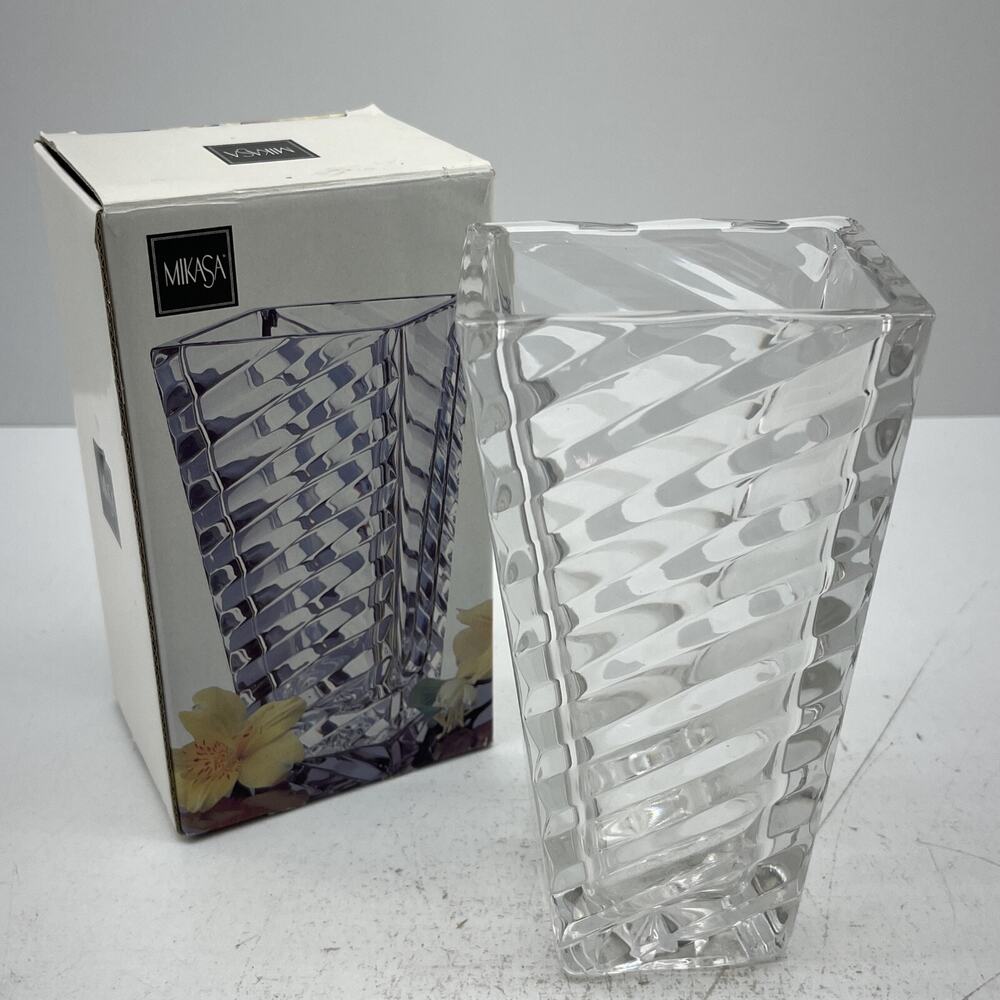 Mikasa Crystal Angles Glass Vase 7" W/ Box Abstract Flower Rectangular Vase